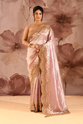Metallic Soft Pink Scalloped Border Embroidery Saree