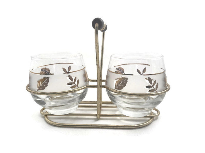Midcentury Libbey Glass Frosted Gold Leaf Sugar & Creamer at Duckwells