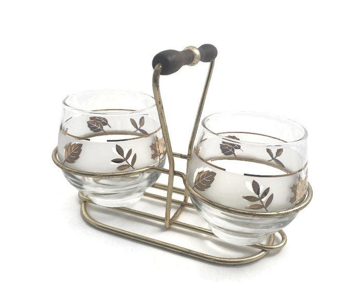 Midcentury Libbey Glass Frosted Gold Leaf Sugar & Creamer at Duckwells