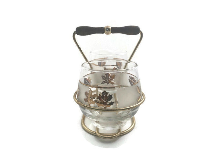 Midcentury Libbey Glass Frosted Gold Leaf Sugar & Creamer at Duckwells