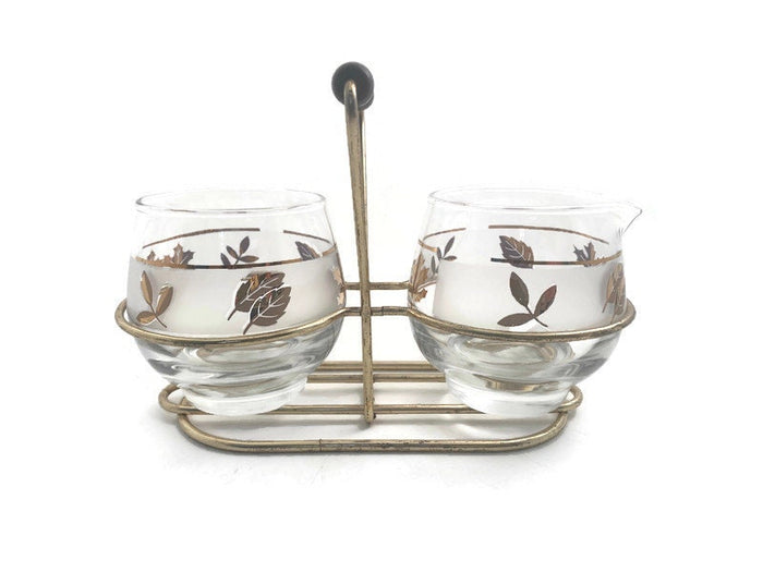 Midcentury Libbey Glass Frosted Gold Leaf Sugar & Creamer at Duckwells