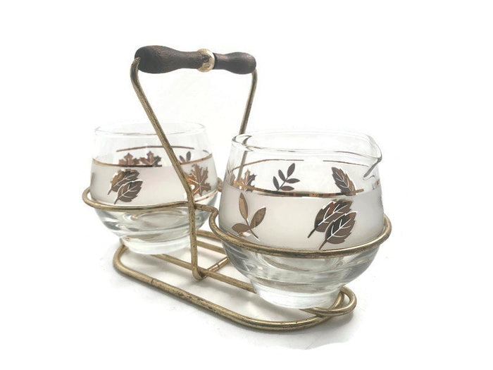 Midcentury Libbey Glass Frosted Gold Leaf Sugar & Creamer at Duckwells