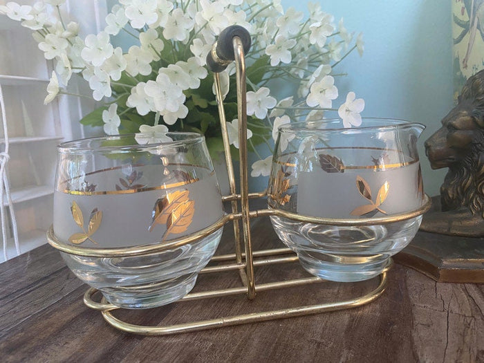Midcentury Libbey Glass Frosted Gold Leaf Sugar & Creamer at Duckwells