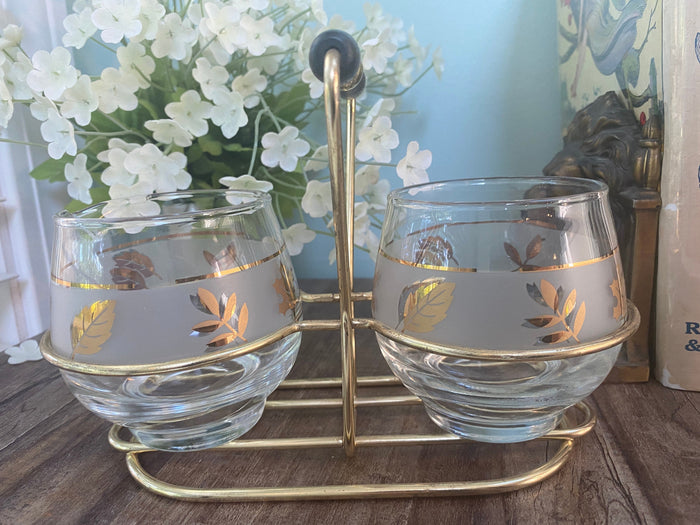Midcentury Libbey Glass Frosted Gold Leaf Sugar & Creamer at Duckwells