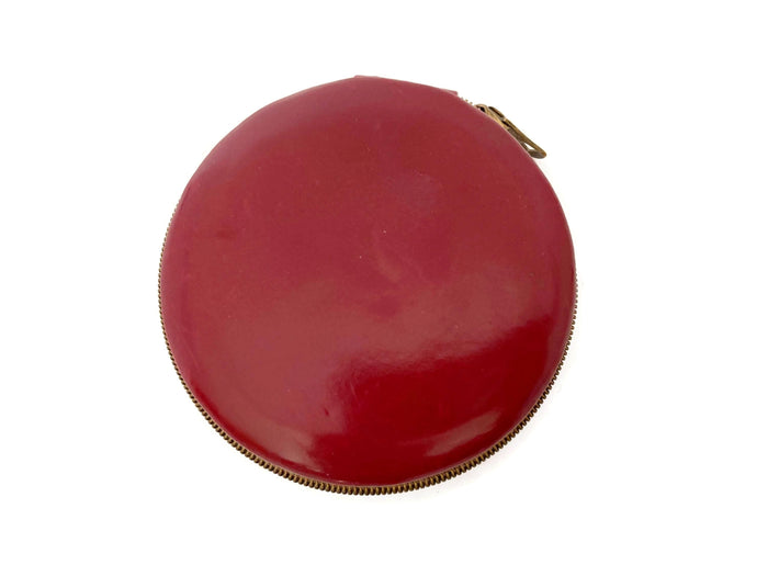 Midcentury Red Leather Zippered Mirrored Compact at Duckwells