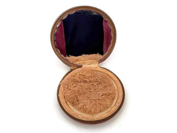 Midcentury Red Leather Zippered Mirrored Compact at Duckwells