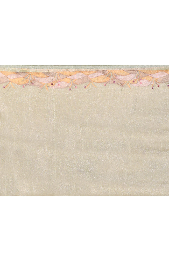 Middle Green Embroidered Tissue Silk Saree