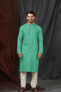 Middle Spring Green Silk Kurta Silk With Shisha Work