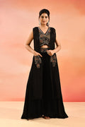 Midnight Black Geometric Embroidery Long Jacket