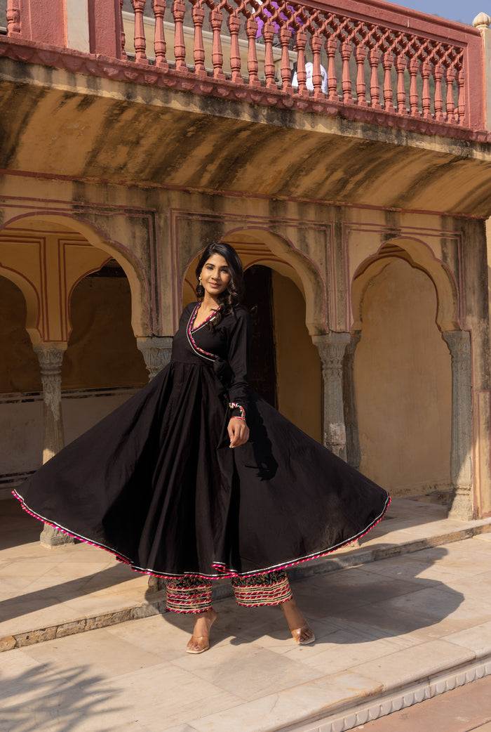 Midnight Black Ikat Border Anarkali Set