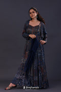 <img> Midnight Blue Cotton Crepe Printed Anarkali Set