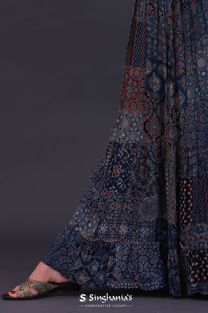 <img> Midnight Blue Cotton Crepe Printed Anarkali Set