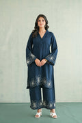Midnight Blue Floral Border Kurti