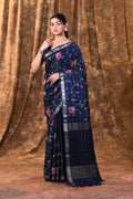 Midnight Blue Floral Silk Blend Saree