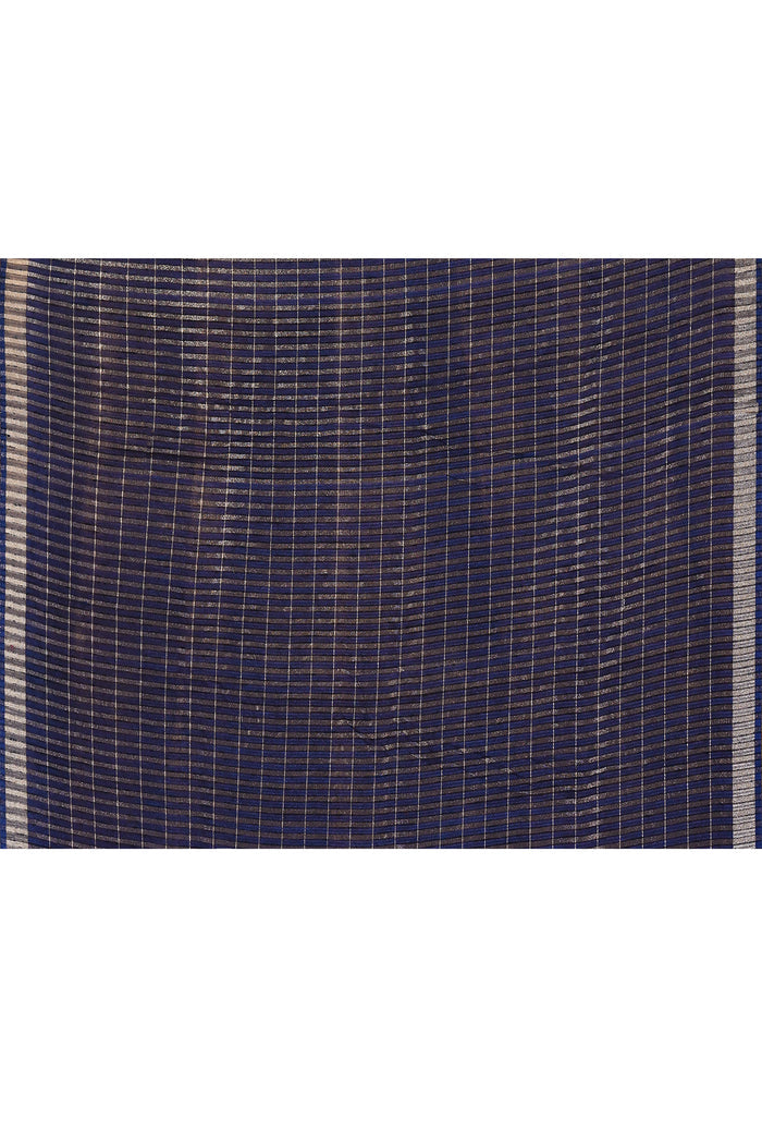 Midnight Blue Floral Silk Blend Saree