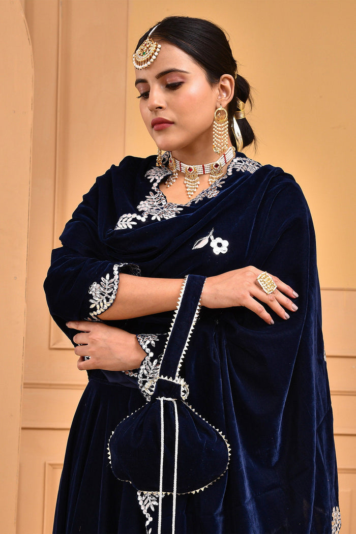 Midnight Blue Velvet Lehenga Set