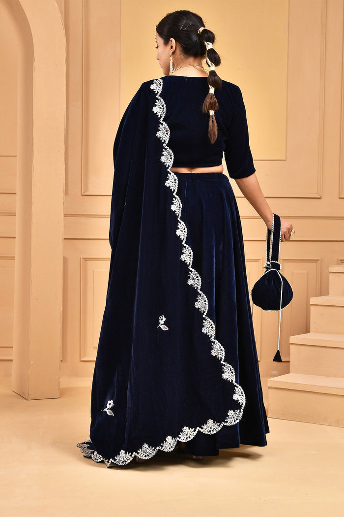 Midnight Blue Velvet Lehenga Set