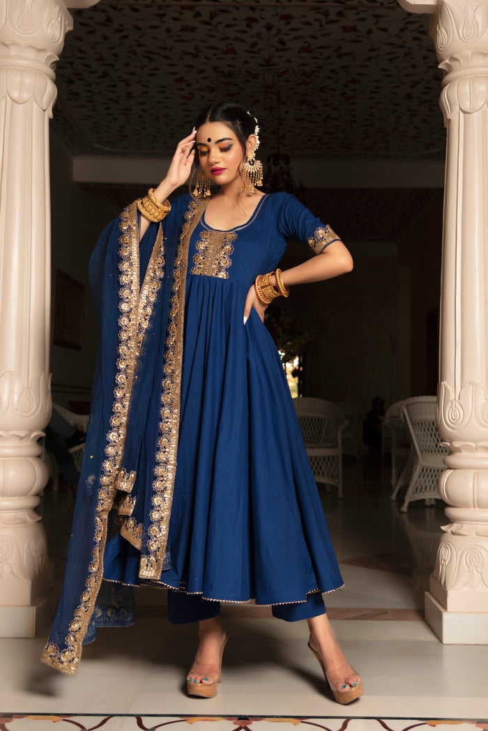 Midnight Blue Zari Anarkali Set