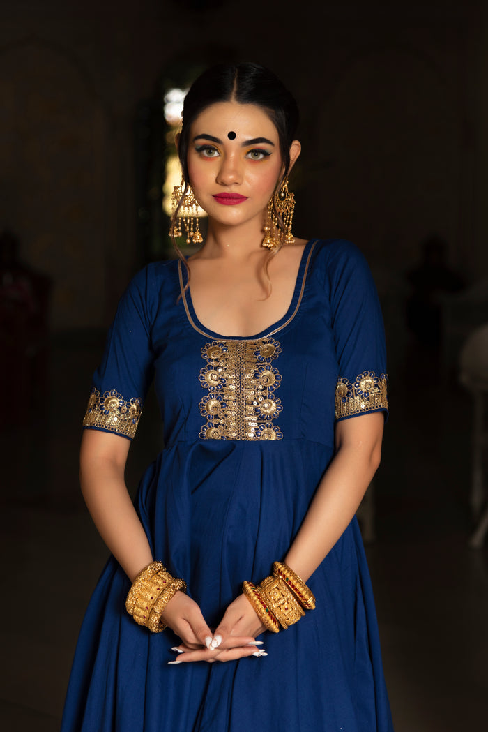 Midnight Blue Zari Anarkali Set