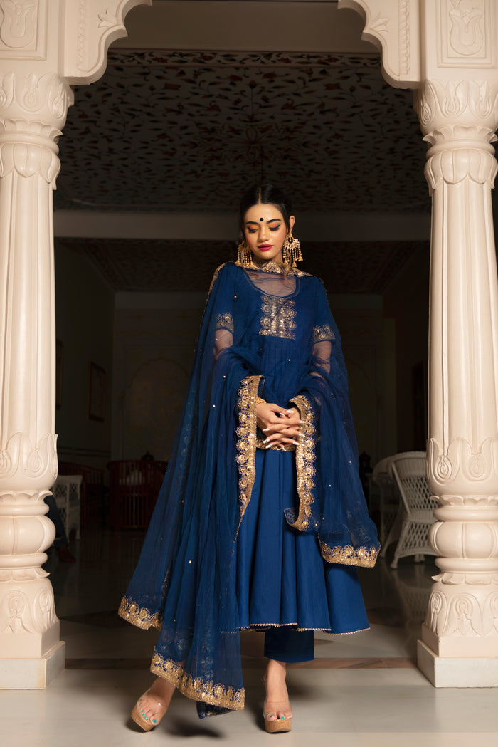 Midnight Blue Zari Anarkali Set