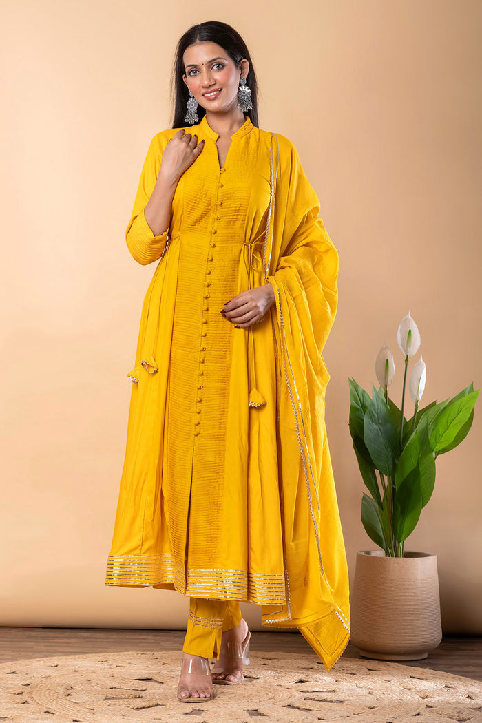 Mikado Yellow Rayon Gota Work Anarkali Set