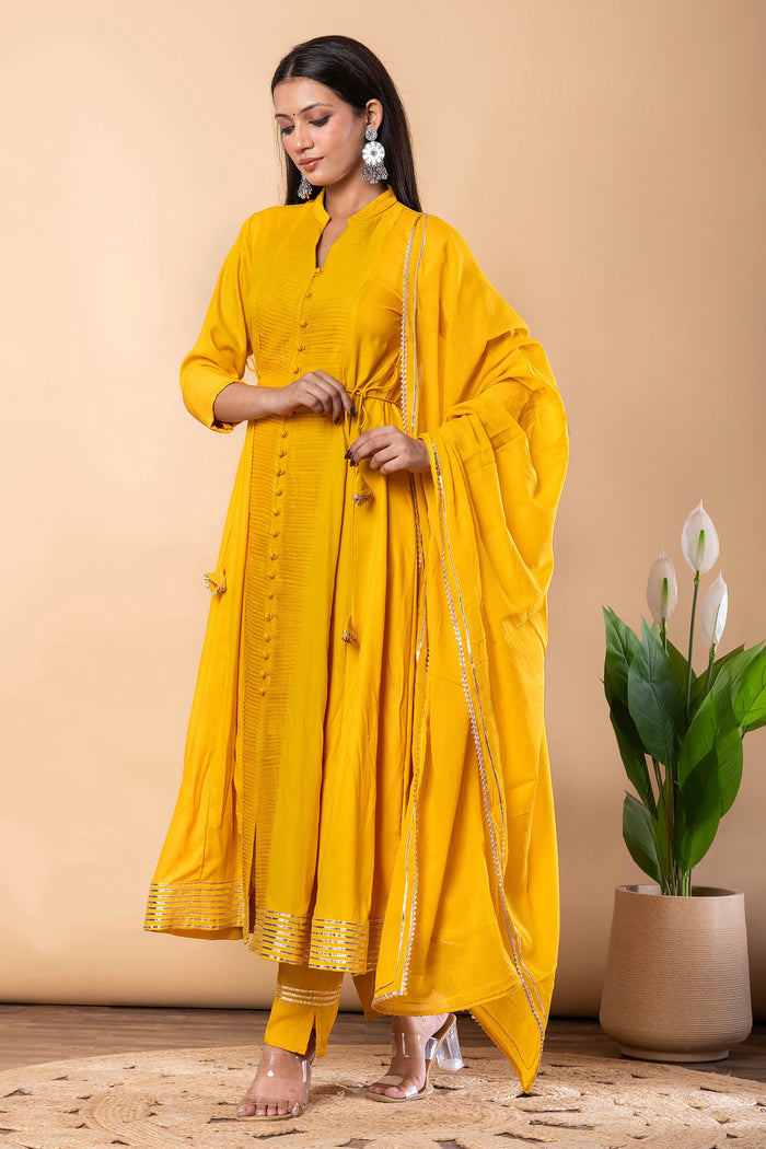 Mikado Yellow Rayon Gota Work Anarkali Set