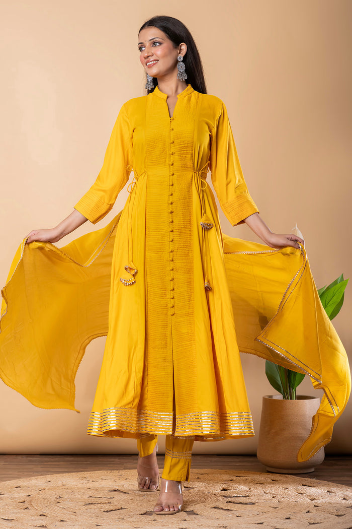 Mikado Yellow Rayon Gota Work Anarkali Set
