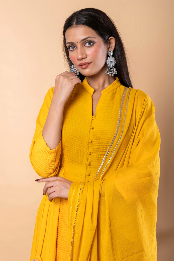 Mikado Yellow Rayon Gota Work Anarkali Set