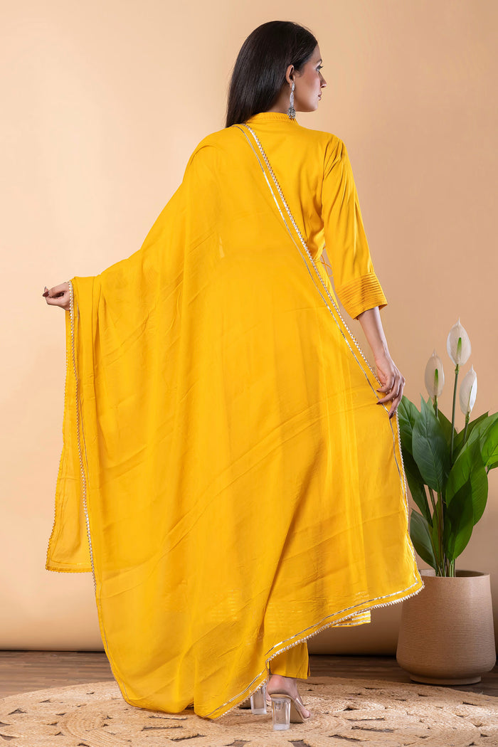 Mikado Yellow Rayon Gota Work Anarkali Set