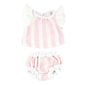 Miki Miette - Muslin Ruffle Top & Bloomer Set - Pink Stripe-Sets-0-3M (3M)-Posh Baby