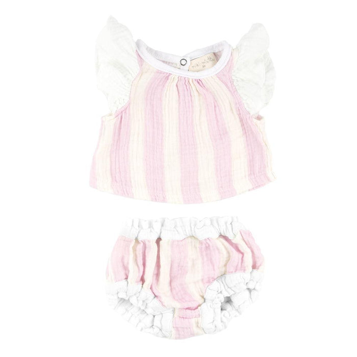 Miki Miette - Muslin Ruffle Top & Bloomer Set - Pink Stripe-Sets-0-3M (3M)-Posh Baby