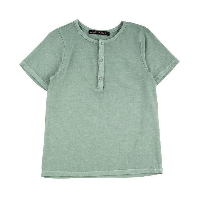 Miki Miette - Short Sleeve Henley Tee - Sage Green-Short Sleeves-3-6M (6M)-Posh Baby