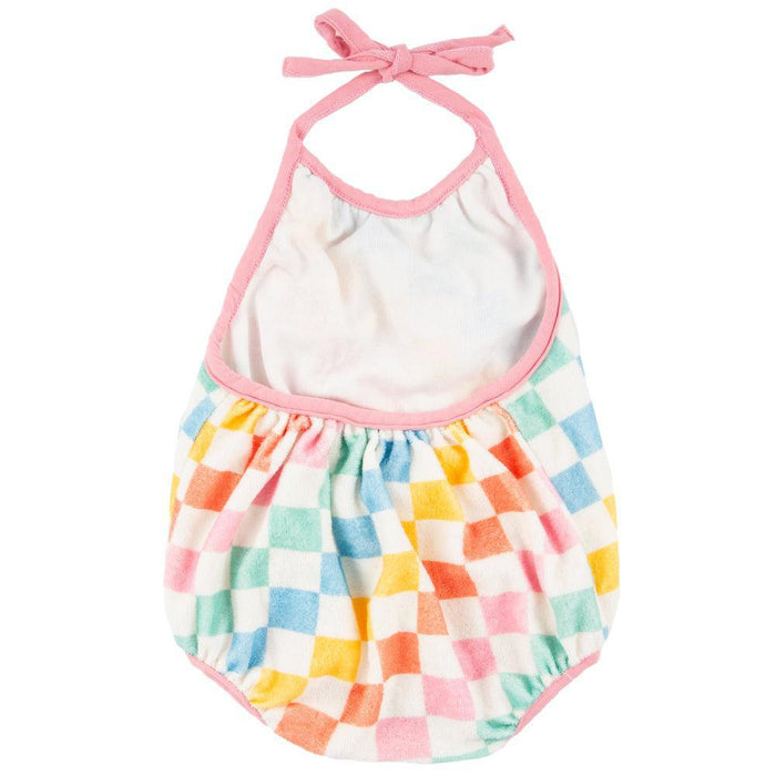 Miki Miette - Tie-Neck Bubble Romper - Rainbow Check-Footies + Rompers (Fashion)-3-6M (6M)-Posh Baby