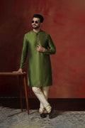 Military Green Solid Dupion Kurta Set