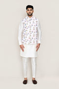 Milk White Art Silk Kurta Set With White Jacket