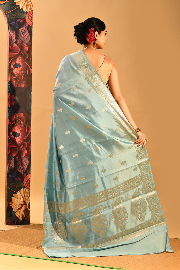Mint Blue Zari Butti Banarasi Saree