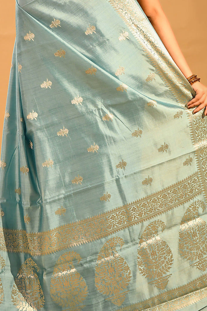Mint Blue Zari Butti Banarasi Saree