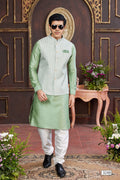 Mint Green Art Banarasi Silk Kurta Set