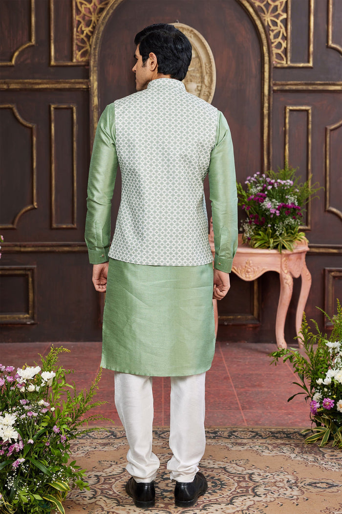 Mint Green Art Banarasi Silk Kurta Set