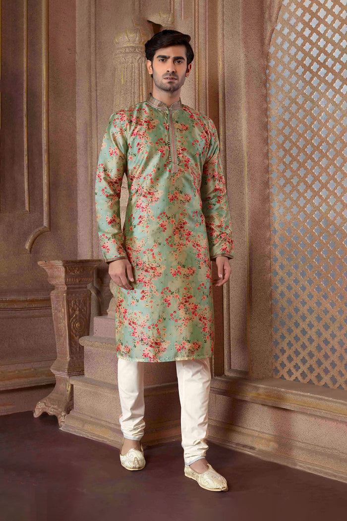 Mint Green Art Silk Digital Printed Kurta Set