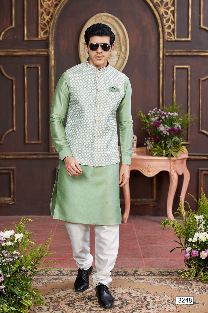 Mint Green Art Silk Nehru Jacket