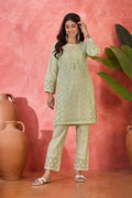 Mint Green Cotton Thread Work Kurta Set