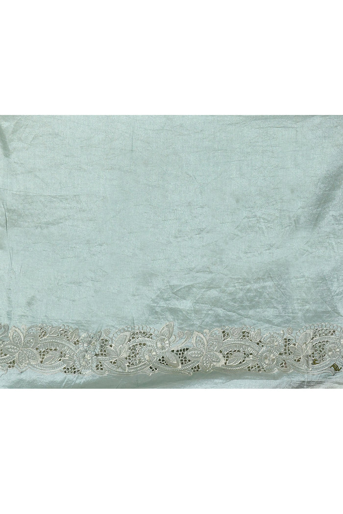 Mint Green Embroidered Satin Silk Saree