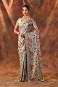 Mint Green Embroidered Tissue Silk Saree