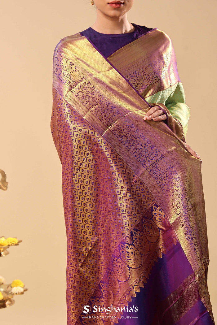 Mint Green Kanjivaram Saree With Leaf Jaal