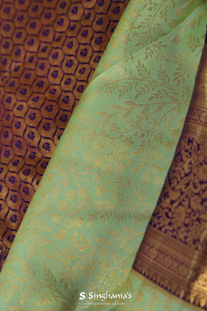Mint Green Kanjivaram Saree With Leaf Jaal