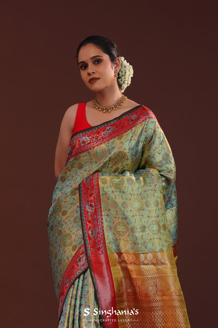 Mint Green Kanjivaram Tissue Saree With Motifs