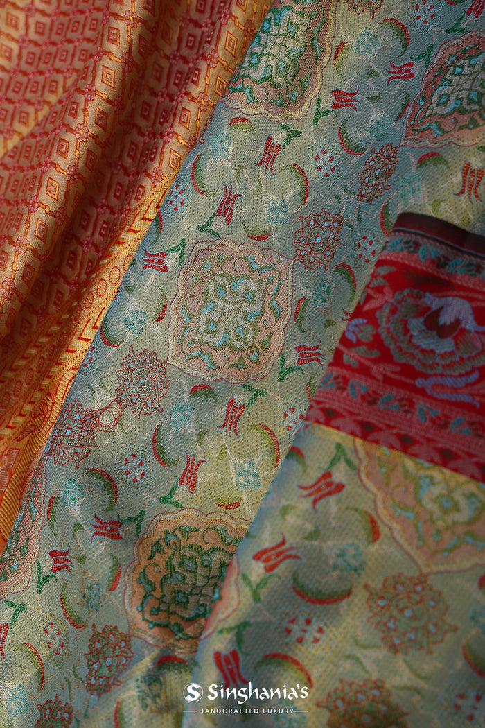 Mint Green Kanjivaram Tissue Saree With Motifs