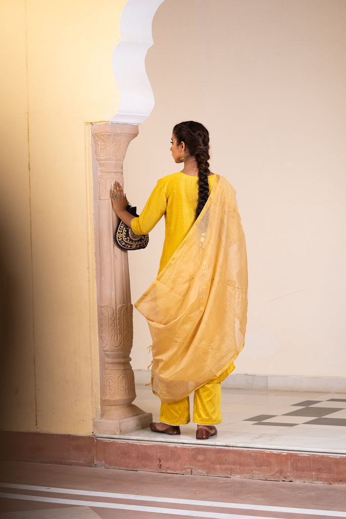 Minted Yellow Cotton Silk Gota Patti Suit Set