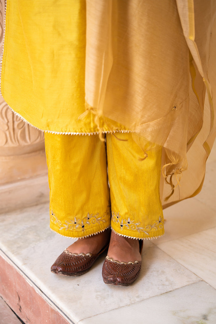 Minted Yellow Cotton Silk Gota Patti Suit Set